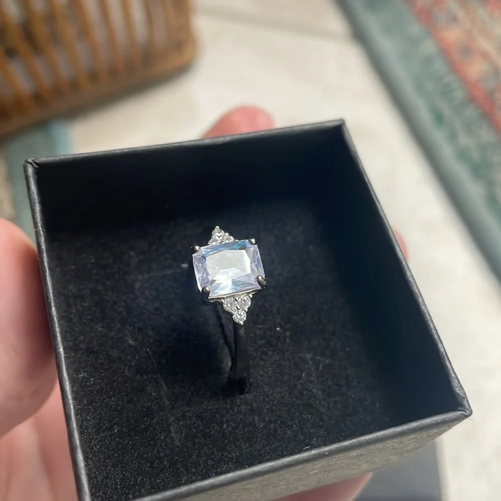 Sterling silver square cut topaz Elegant Silver Gemstone Ring